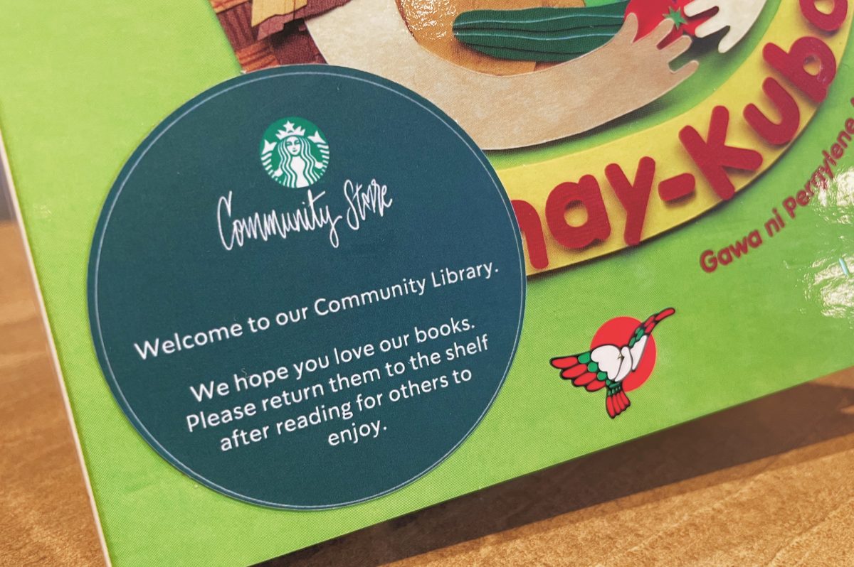 Starbucks Community Store apron book sticker